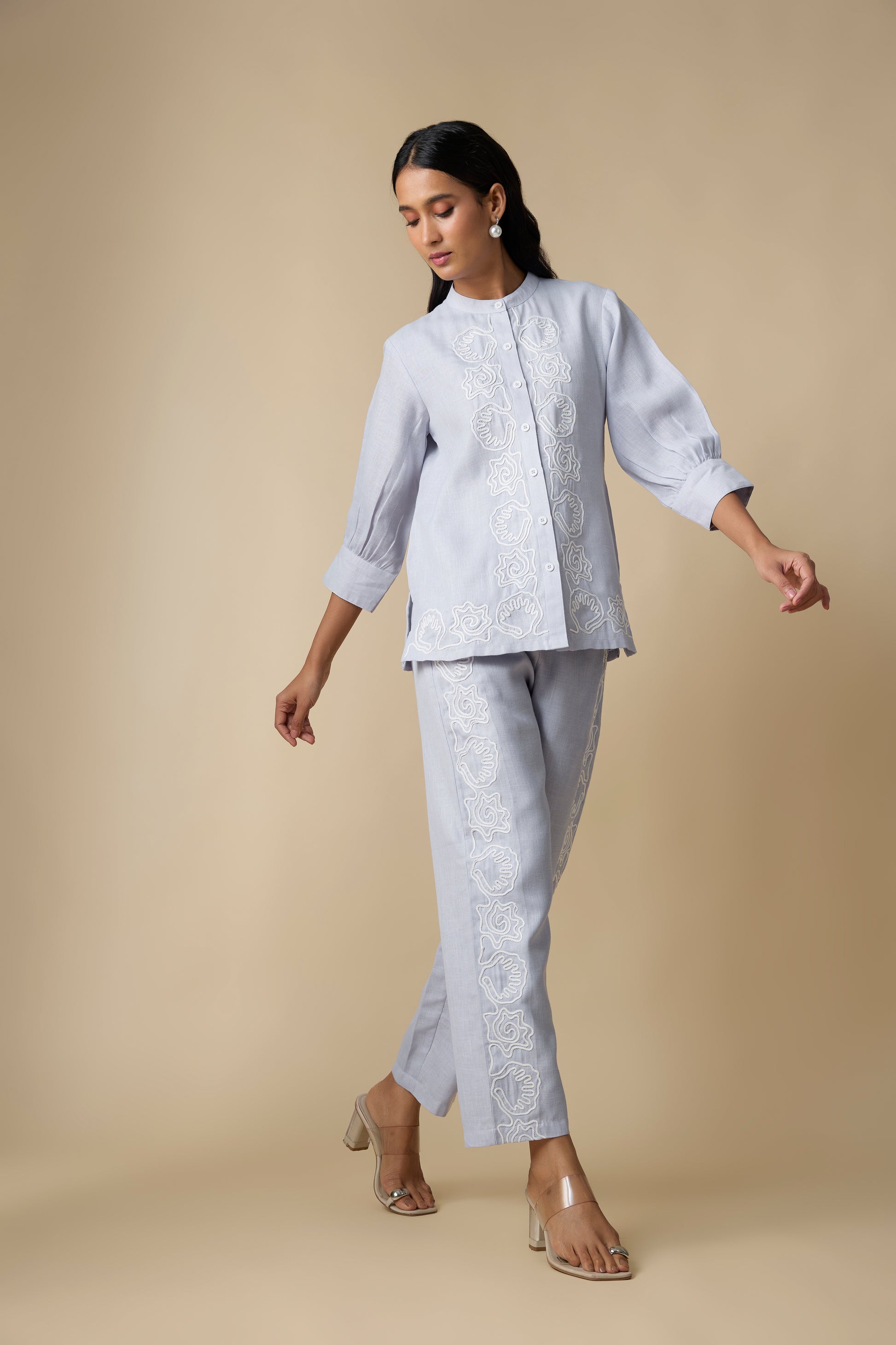 BLUE WITH WHITE EMBROIDERED SHIRT & TROUSERS