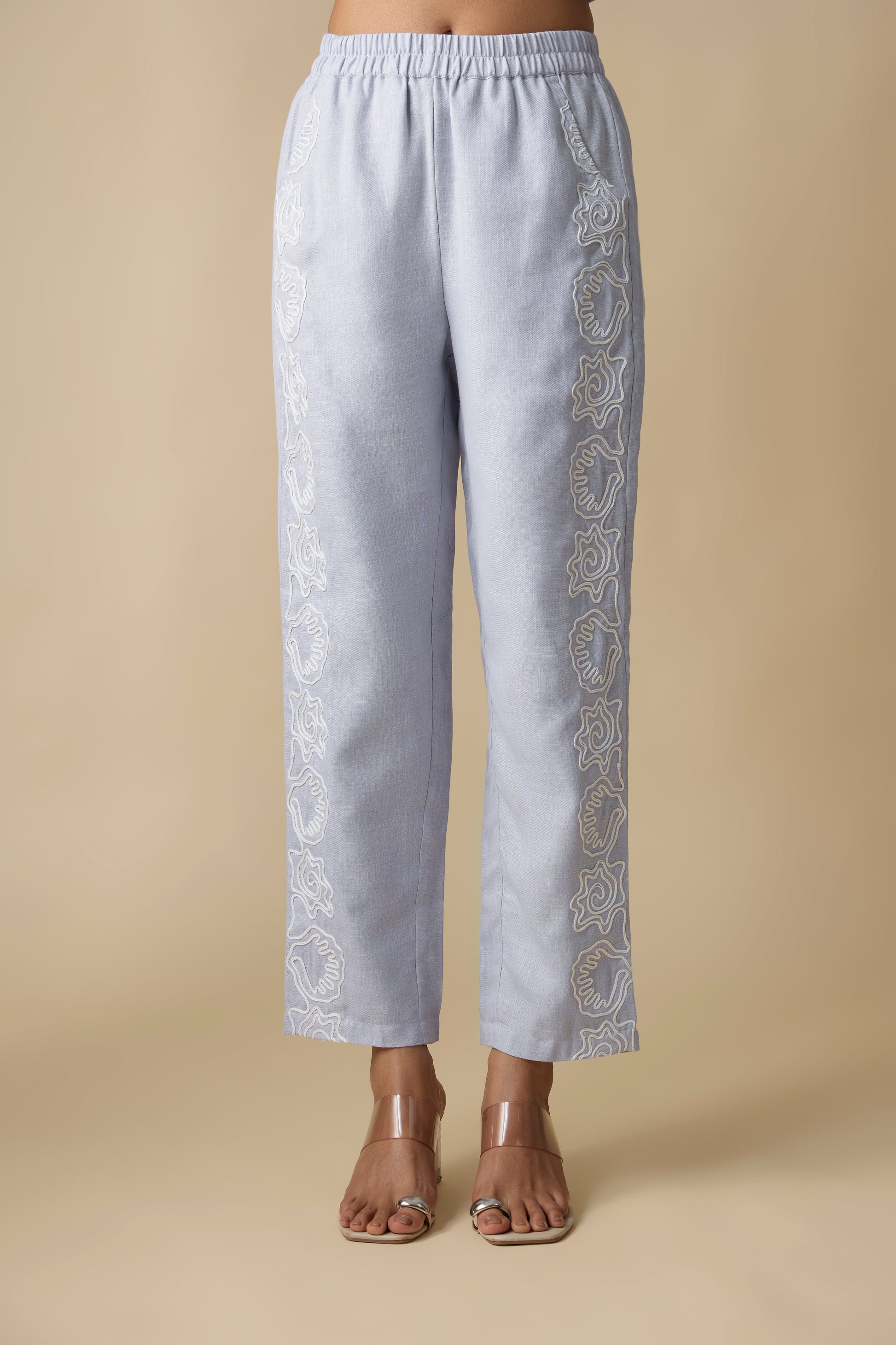 BLUE WITH WHITE EMBROIDERED SHIRT & TROUSERS