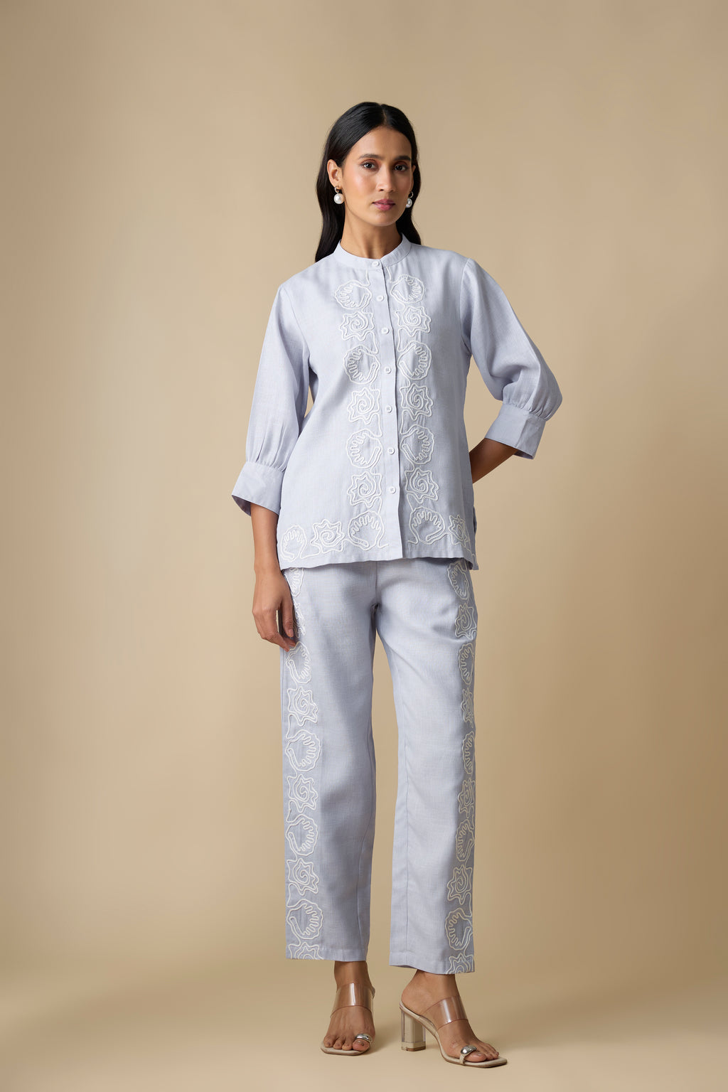 BLUE WITH WHITE EMBROIDERED SHIRT & TROUSERS