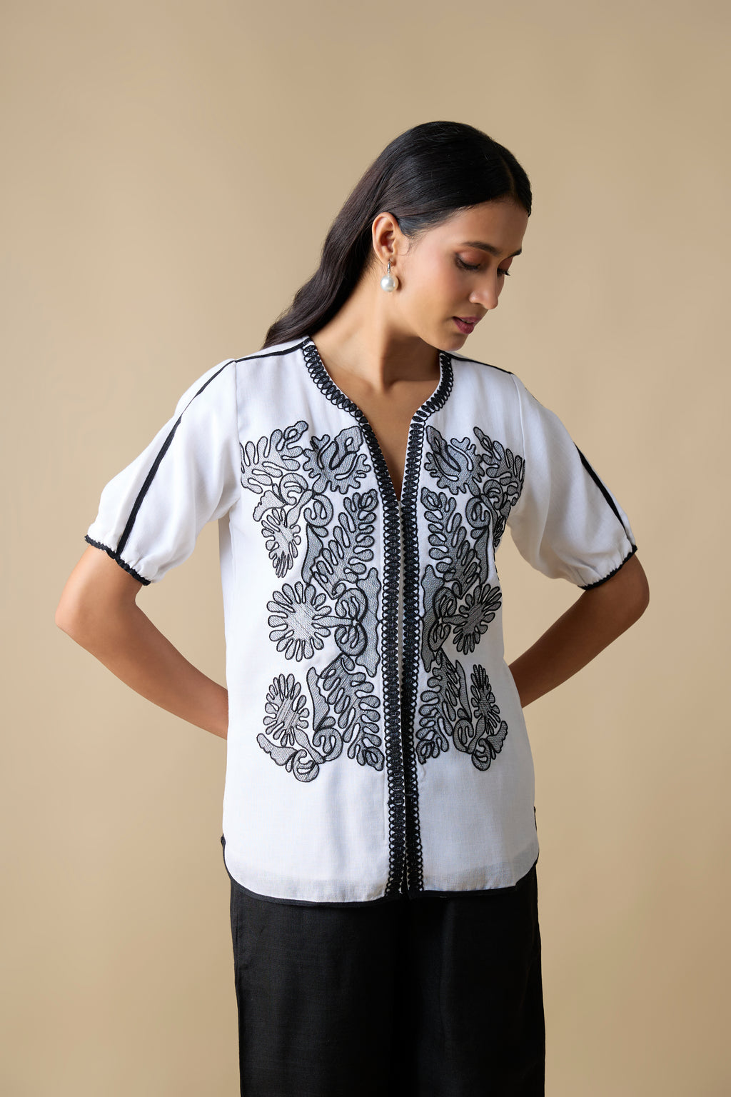 WHITE & BLACK CONTRAST SHIRT SET