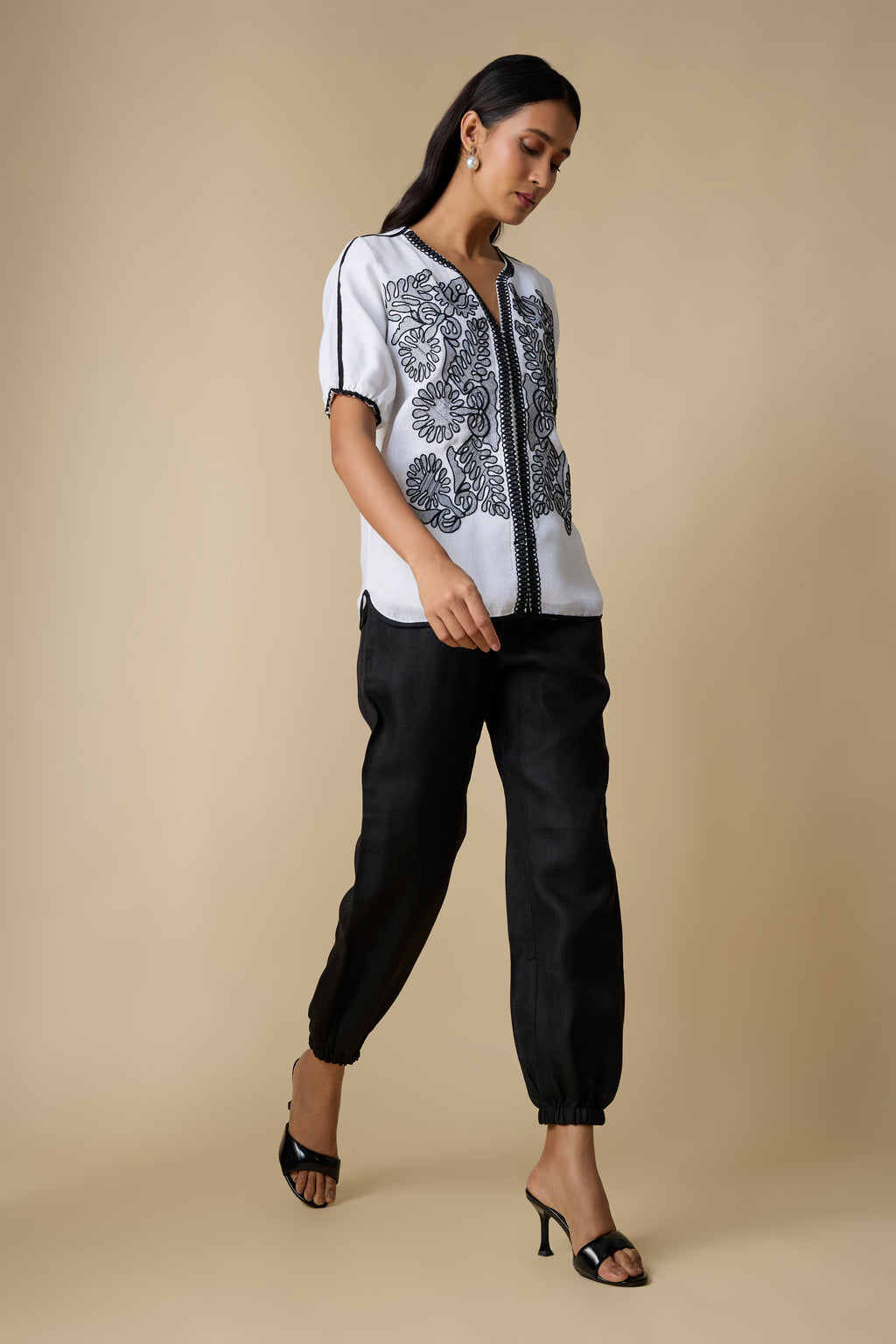 WHITE & BLACK CONTRAST SHIRT SET