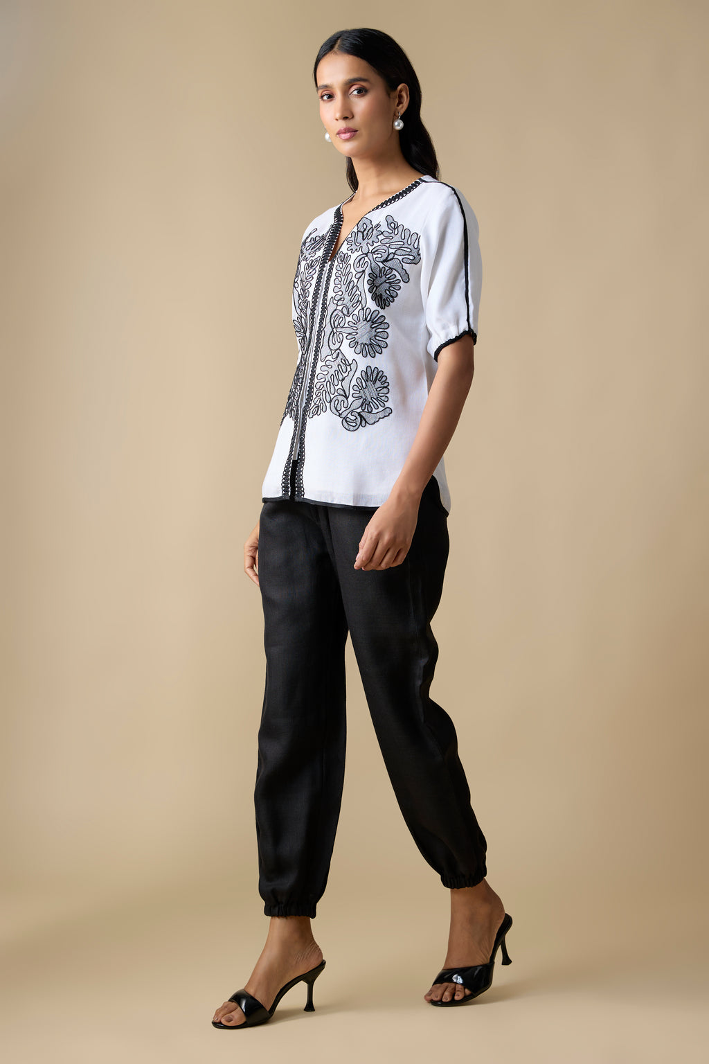 WHITE & BLACK CONTRAST SHIRT SET