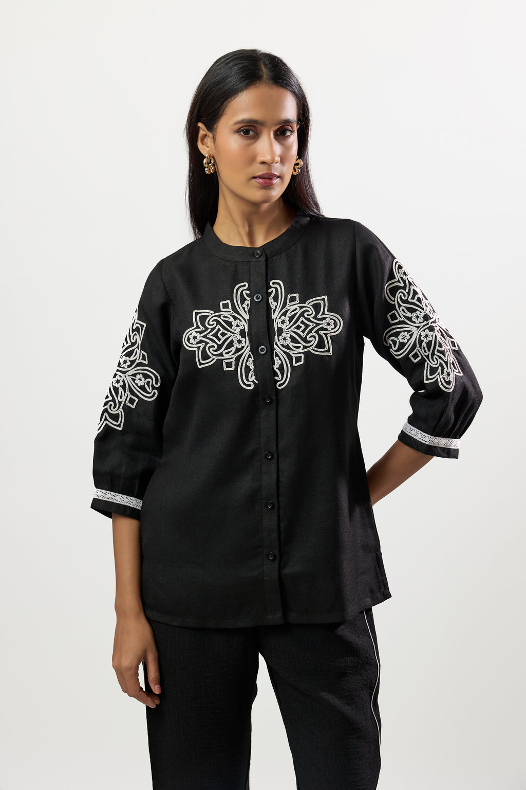 BLACK EMBROIDERED SHIRT & PANTS
