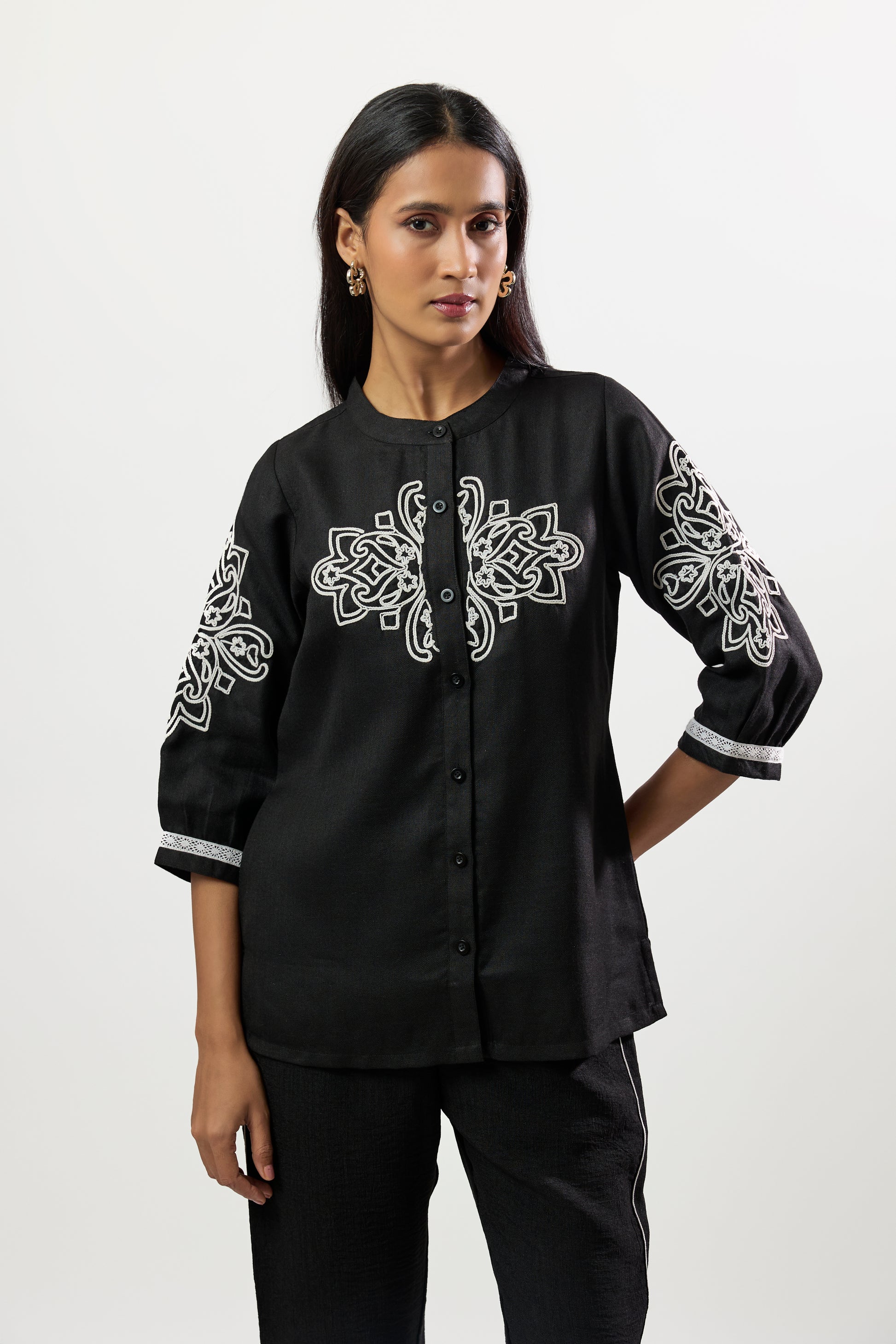 BLACK EMBROIDERED SHIRT & PANTS