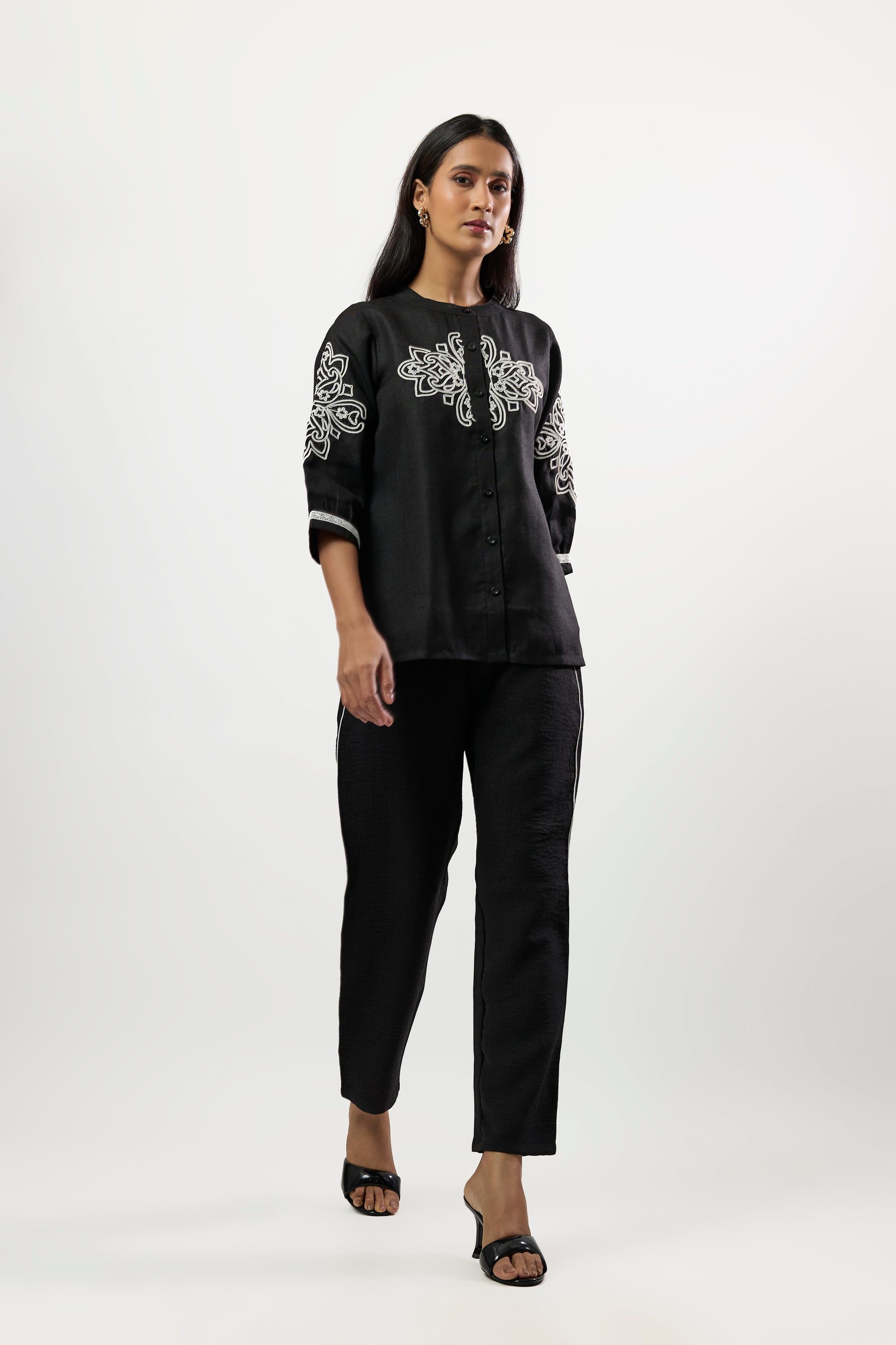 BLACK EMBROIDERED SHIRT & PANTS