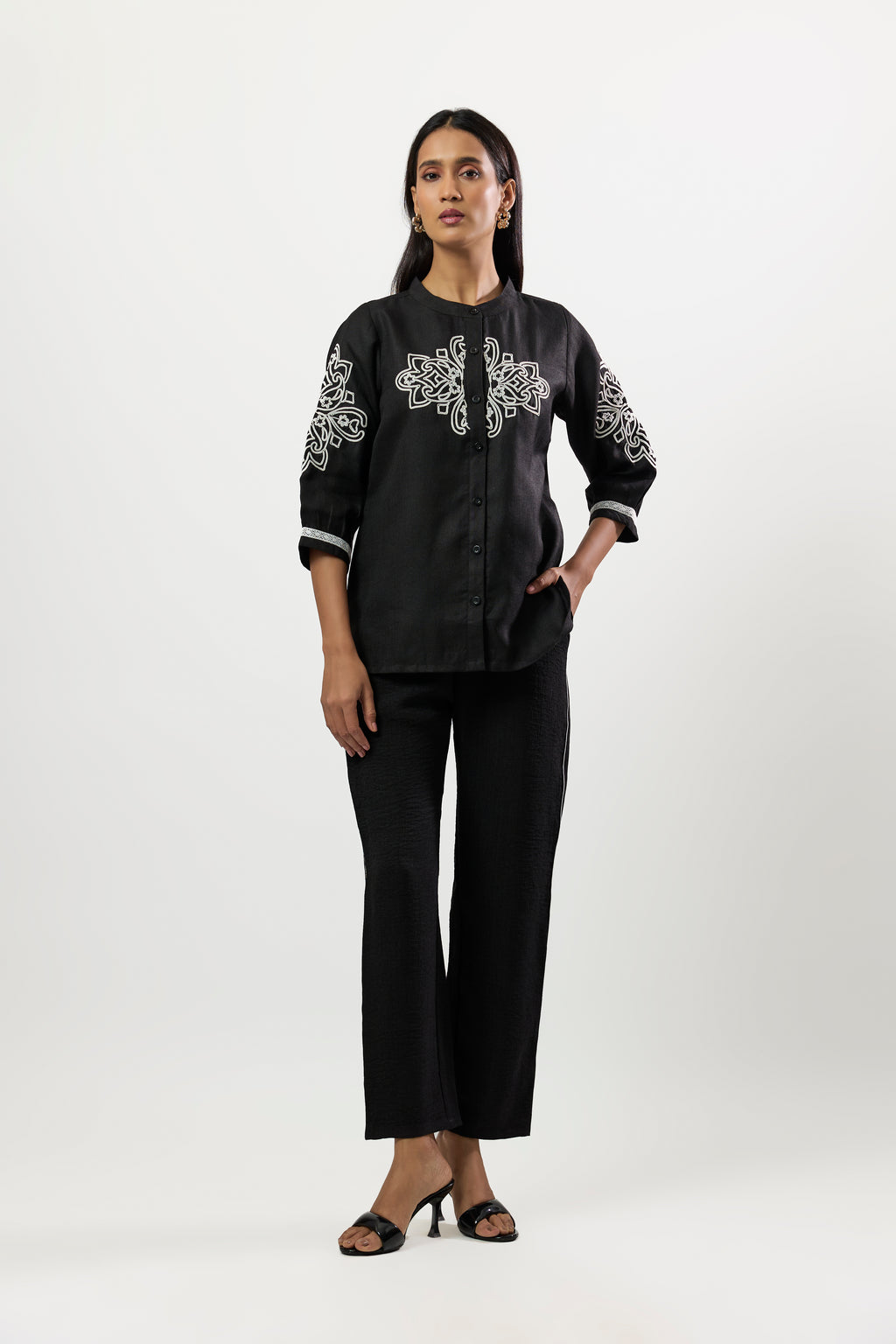 BLACK EMBROIDERED SHIRT & PANTS