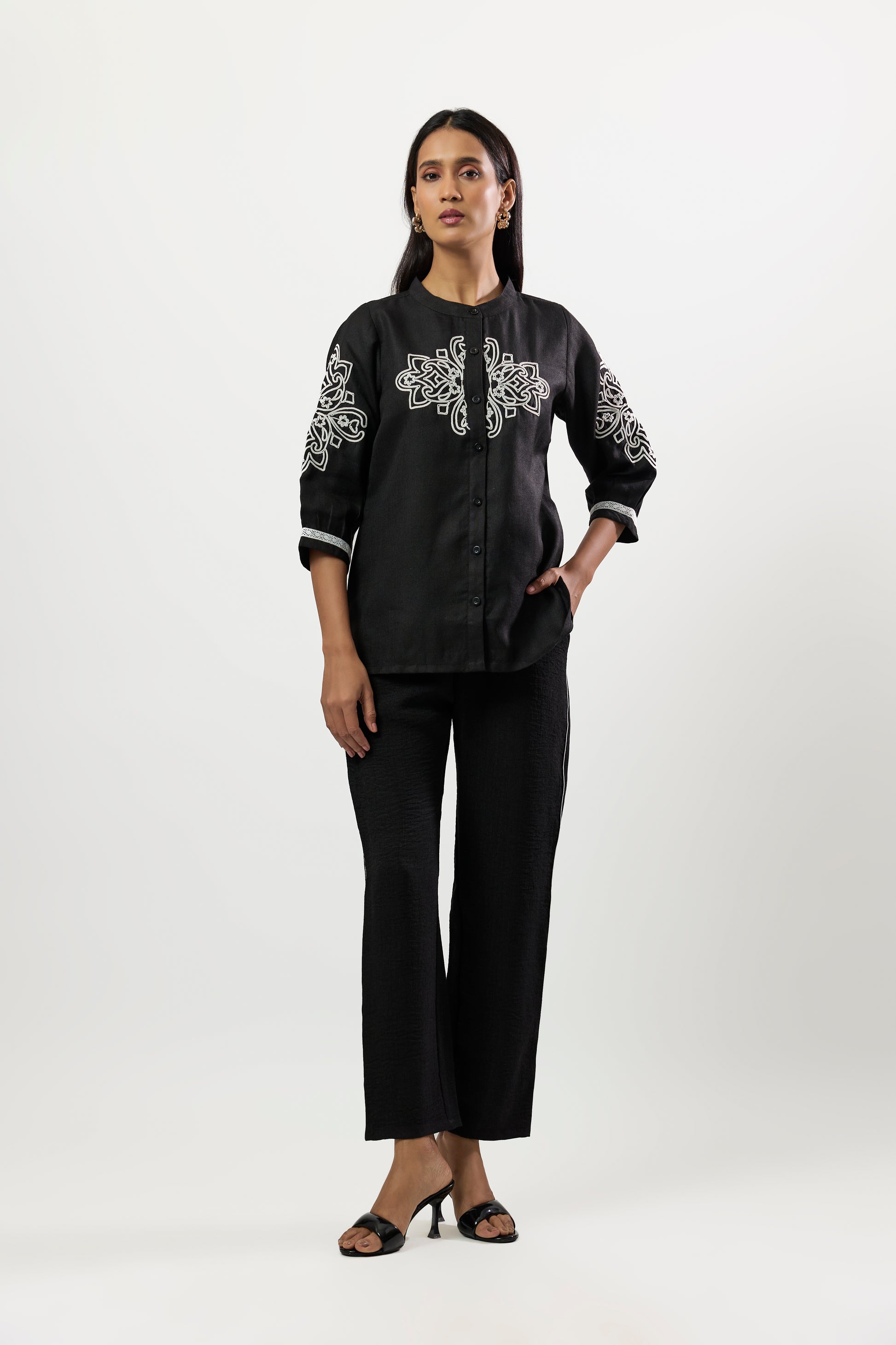 BLACK EMBROIDERED SHIRT & PANTS