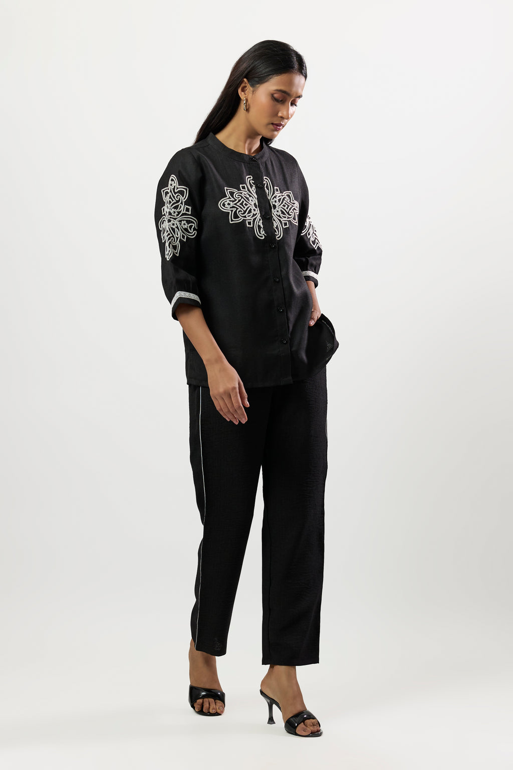 BLACK EMBROIDERED SHIRT & PANTS