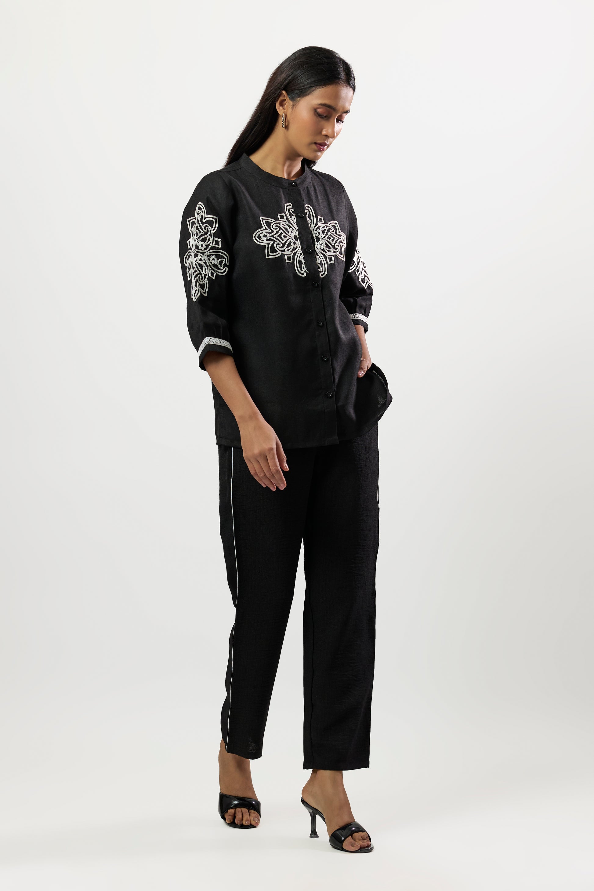 BLACK EMBROIDERED SHIRT & PANTS