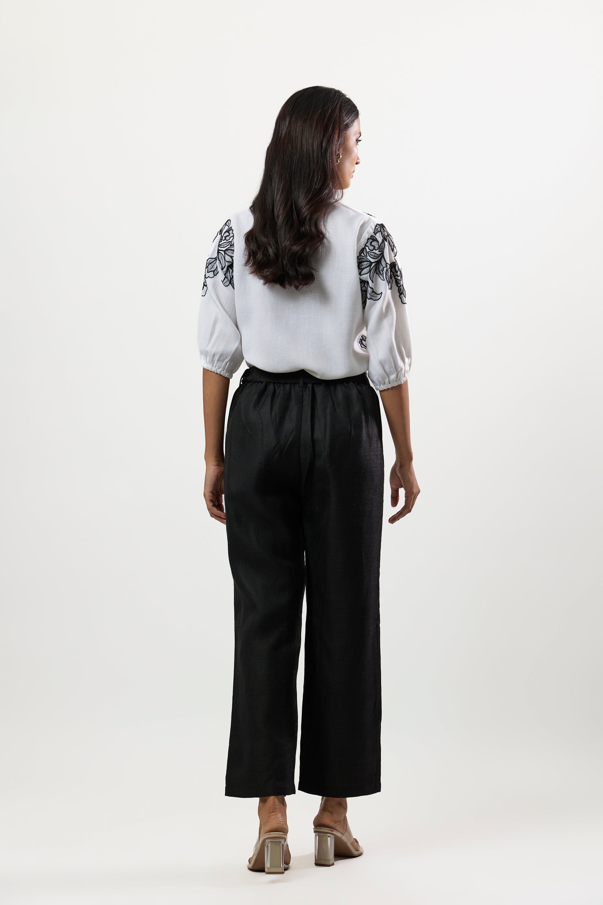 WHITE EMBROIDERED SHIRT & BLACK EMBROIDERED PANTS