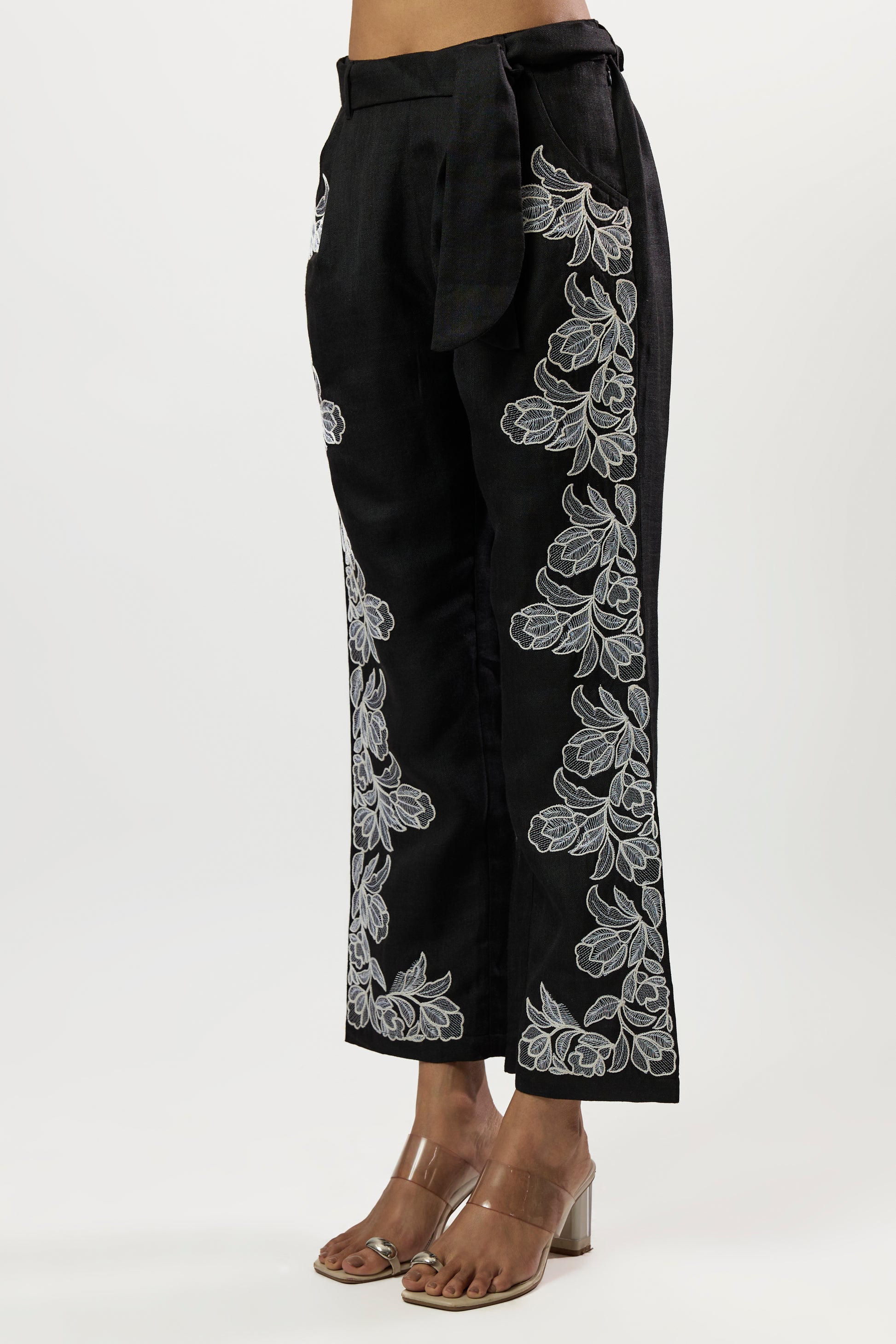 WHITE EMBROIDERED SHIRT & BLACK EMBROIDERED PANTS