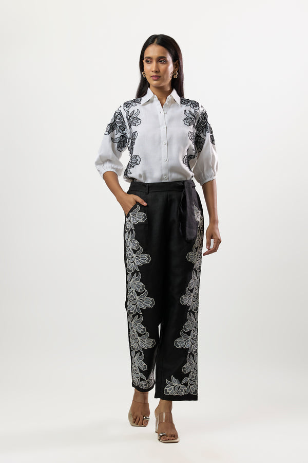 WHITE EMBROIDERED SHIRT & BLACK EMBROIDERED PANTS