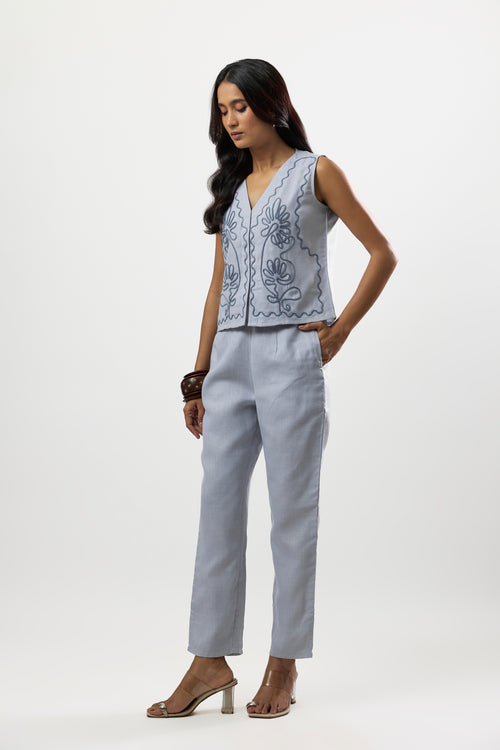 BLUE TONAL EMBROIDERED WAISTCOAT