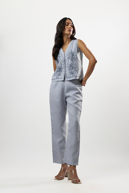 BLUE TONAL EMBROIDERED WAISTCOAT